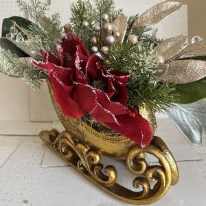 Multicolor 18" Christmas Sleigh with Pine, Decorative and Berries Artificial